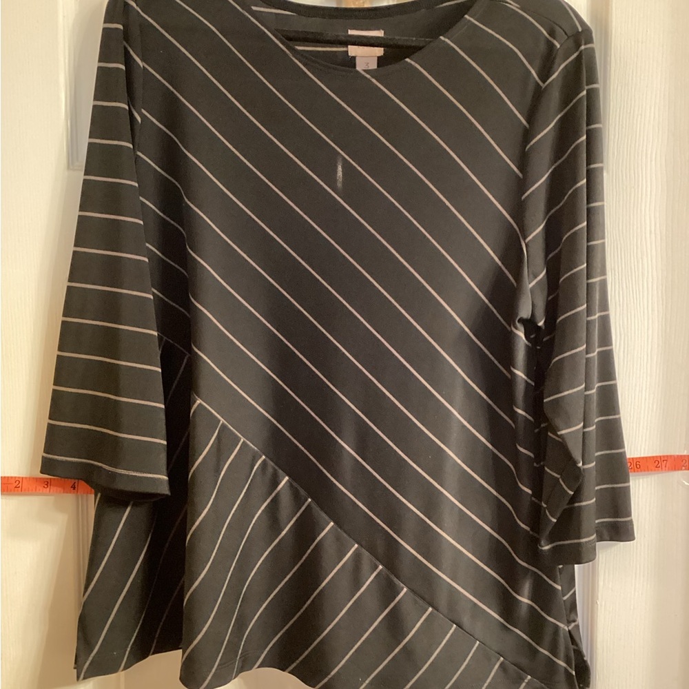 Chico's EasyWear Diagonal Striped Black and White Long Sleeve Top
